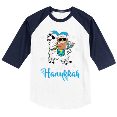 Hanukkah Llamakah Llama Sloth Happy Hanukkah Chanukah Baseball Sleeve Shirt