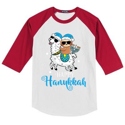 Hanukkah Llamakah Llama Sloth Happy Hanukkah Chanukah Kids Colorblock Raglan Jersey