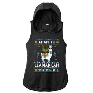 Happy Llamakkah Llama Alpaca Hanukkah Ugly Sweater Chanukah  Ladies PosiCharge Tri-Blend Wicking Draft Hoodie Tank