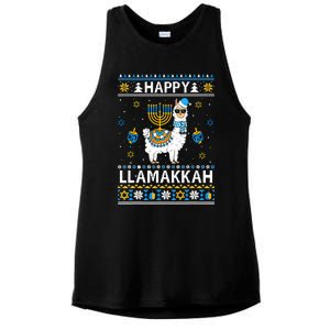 Happy Llamakkah Llama Alpaca Hanukkah Ugly Sweater Chanukah  Ladies PosiCharge Tri-Blend Wicking Tank