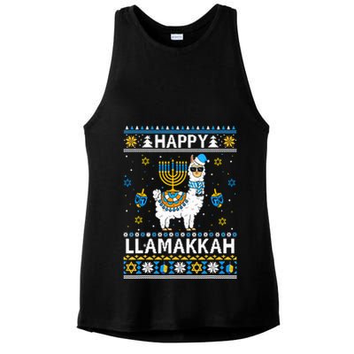 Happy Llamakkah Llama Alpaca Hanukkah Ugly Sweater Chanukah  Ladies PosiCharge Tri-Blend Wicking Tank