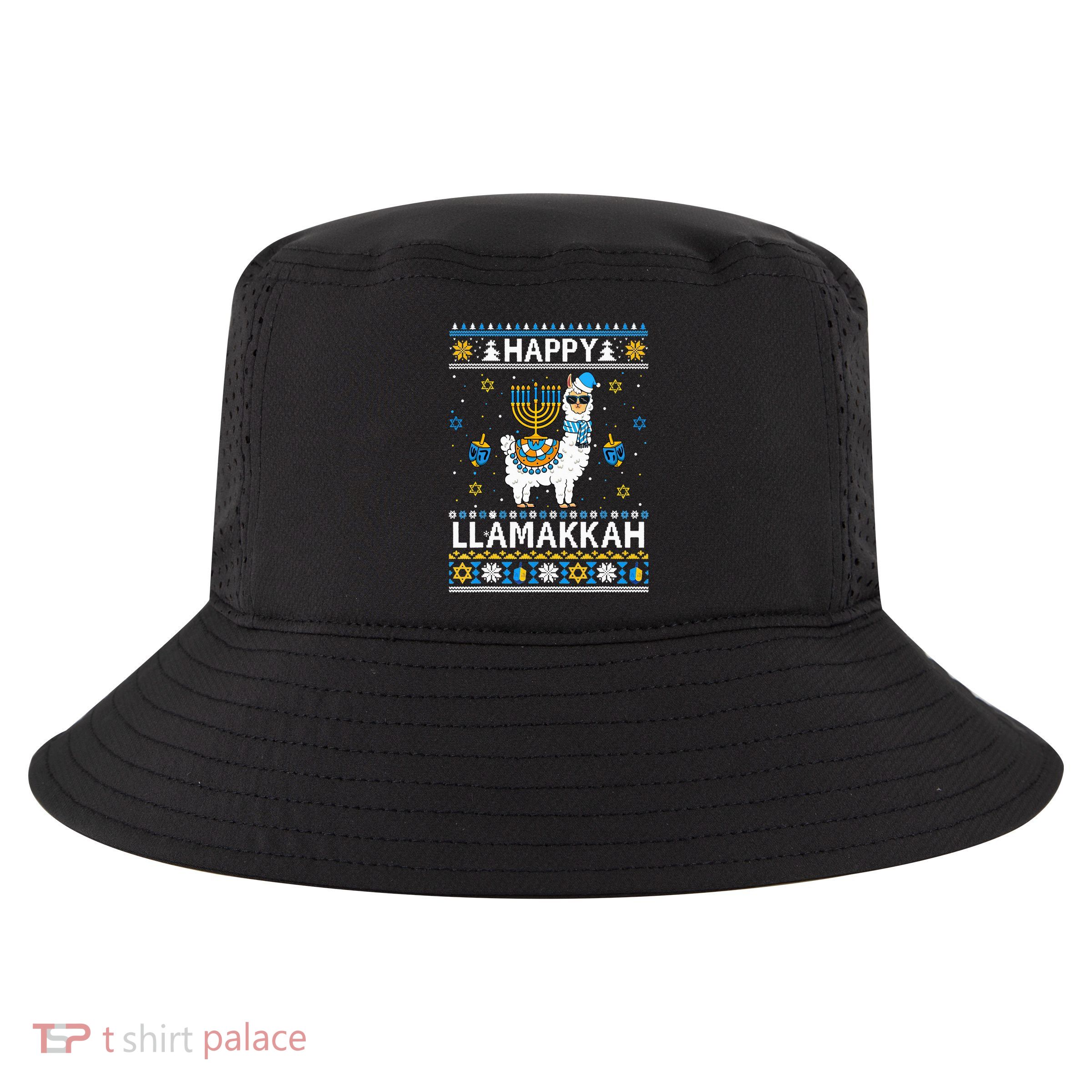 Happy Llamakkah Llama Alpaca Hanukkah Ugly Sweater Chanukah  Cool Comfort Performance Bucket Hat