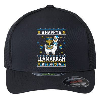 Happy Llamakkah Llama Alpaca Hanukkah Ugly Sweater Chanukah  Flexfit Unipanel Trucker Cap
