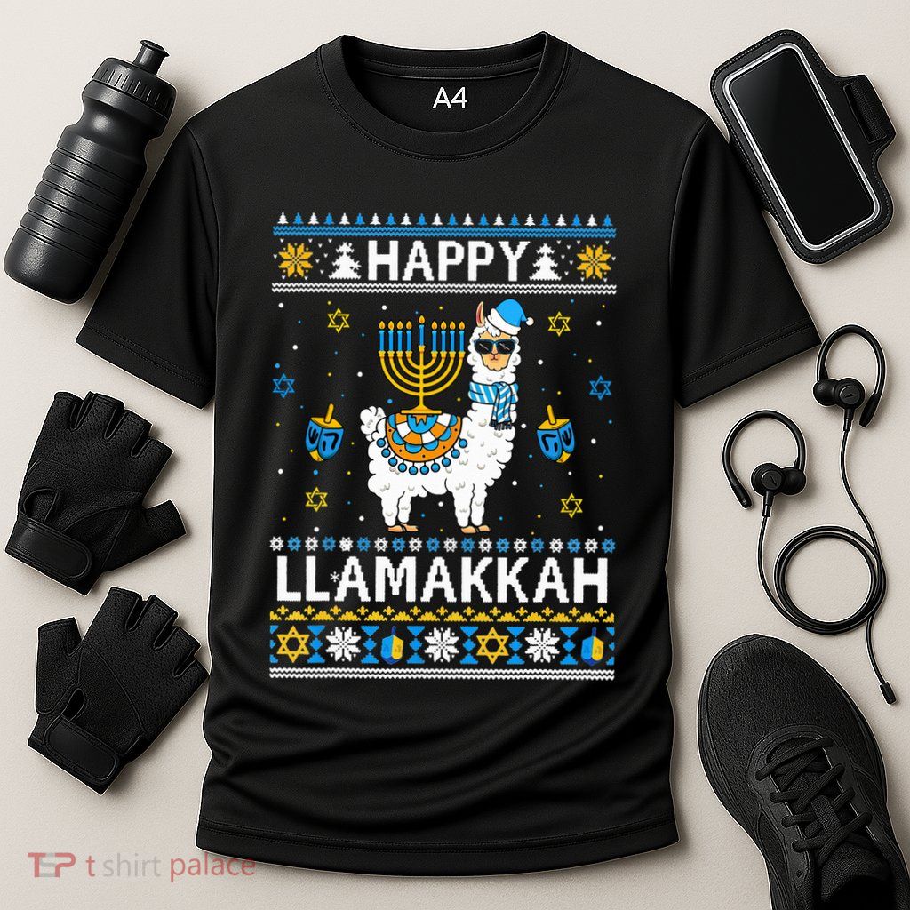 Happy Llamakkah Llama Alpaca Hanukkah Ugly Sweater Chanukah  Performance Shirt