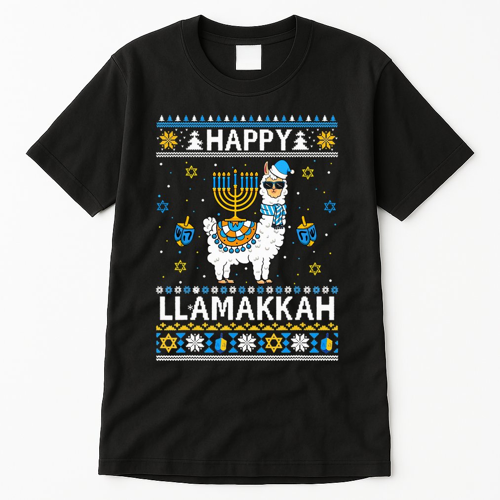 Happy Llamakkah Llama Alpaca Hanukkah Ugly Sweater Chanukah  Tall T-Shirt