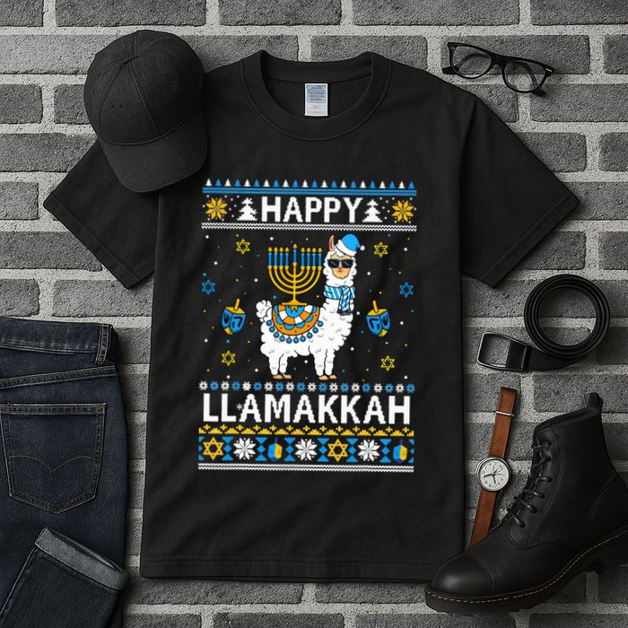 Happy Llamakkah Llama Alpaca Hanukkah Ugly Sweater Chanukah  Tall T-Shirt