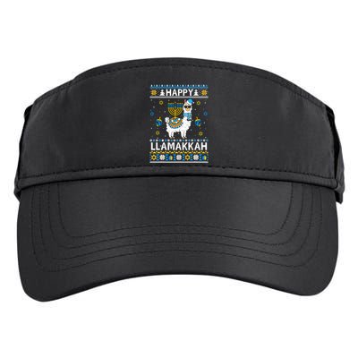 Happy Llamakkah Llama Alpaca Hanukkah Ugly Sweater Chanukah  Adult Drive Performance Visor