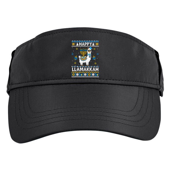 Happy Llamakkah Llama Alpaca Hanukkah Ugly Sweater Chanukah  Adult Drive Performance Visor
