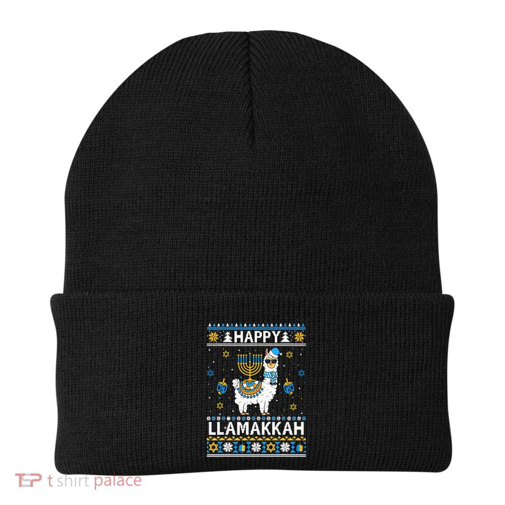 Happy Llamakkah Llama Alpaca Hanukkah Ugly Sweater Chanukah  Beanie