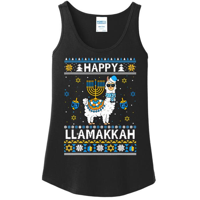 Happy Llamakkah Llama Alpaca Hanukkah Ugly Sweater Chanukah  Ladies Essential Tank