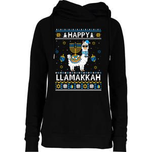 Happy Llamakkah Llama Alpaca Hanukkah Ugly Sweater Chanukah  Womens Funnel Neck Pullover Hood