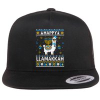 Happy Llamakkah Llama Alpaca Hanukkah Ugly Sweater Chanukah  Flat Bill Trucker Hat
