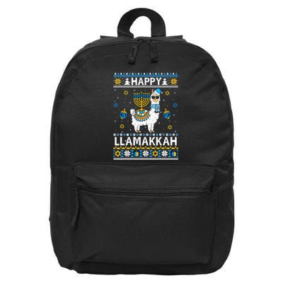 Happy Llamakkah Llama Alpaca Hanukkah Ugly Sweater Chanukah  16 in Basic Backpack
