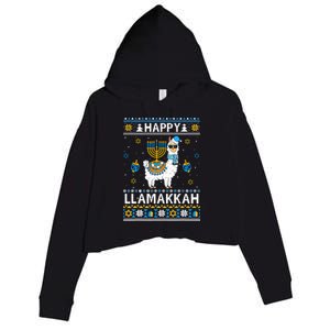 Happy Llamakkah Llama Alpaca Hanukkah Ugly Sweater Chanukah  Crop Fleece Hoodie