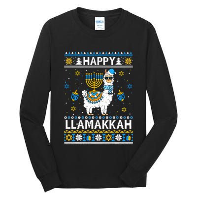 Happy Llamakkah Llama Alpaca Hanukkah Ugly Sweater Chanukah  Tall Long Sleeve T-Shirt