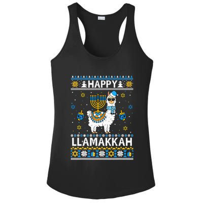 Happy Llamakkah Llama Alpaca Hanukkah Ugly Sweater Chanukah  Ladies PosiCharge Competitor Racerback Tank