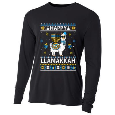 Happy Llamakkah Llama Alpaca Hanukkah Ugly Sweater Chanukah  Cooling Performance Long Sleeve Crew