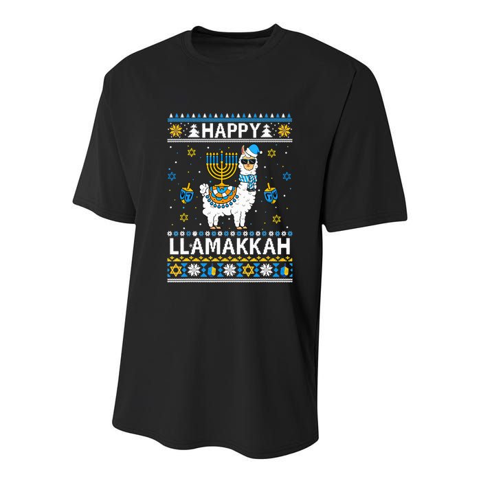 Happy Llamakkah Llama Alpaca Hanukkah Ugly Sweater Chanukah  Youth Performance Sprint T-Shirt