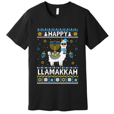 Happy Llamakkah Llama Alpaca Hanukkah Ugly Sweater Chanukah  Premium T-Shirt