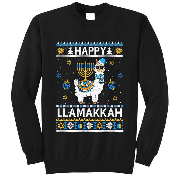 Happy Llamakkah Llama Alpaca Hanukkah Ugly Sweater Chanukah  Tall Sweatshirt
