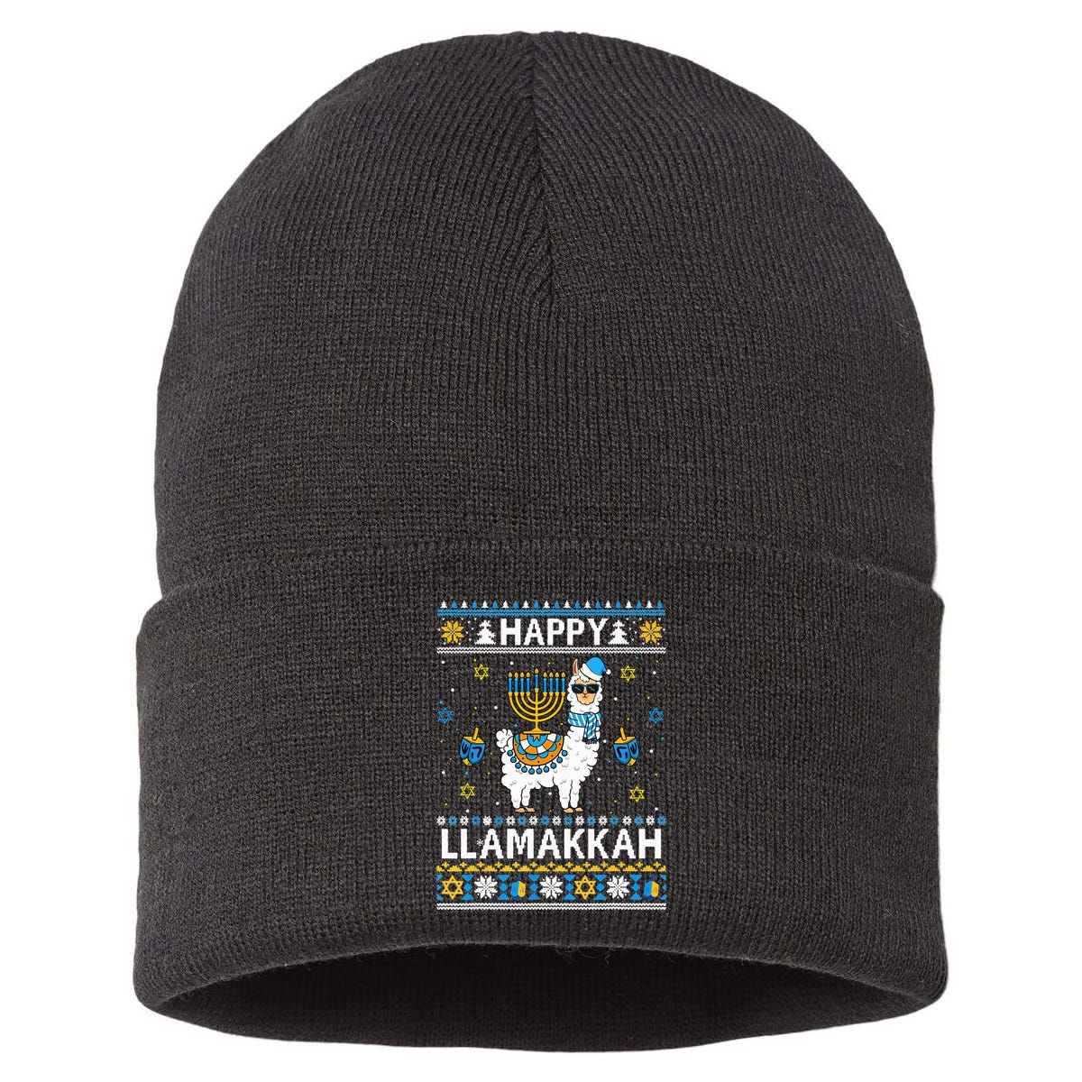 Happy Llamakkah Llama Alpaca Hanukkah Ugly Sweater Chanukah  Sustainable Knit Beanie