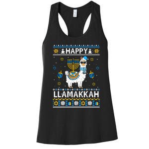 Happy Llamakkah Llama Alpaca Hanukkah Ugly Sweater Chanukah  Women's Racerback Tank