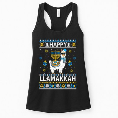 Happy Llamakkah Llama Alpaca Hanukkah Ugly Sweater Chanukah  Womens Tank Top