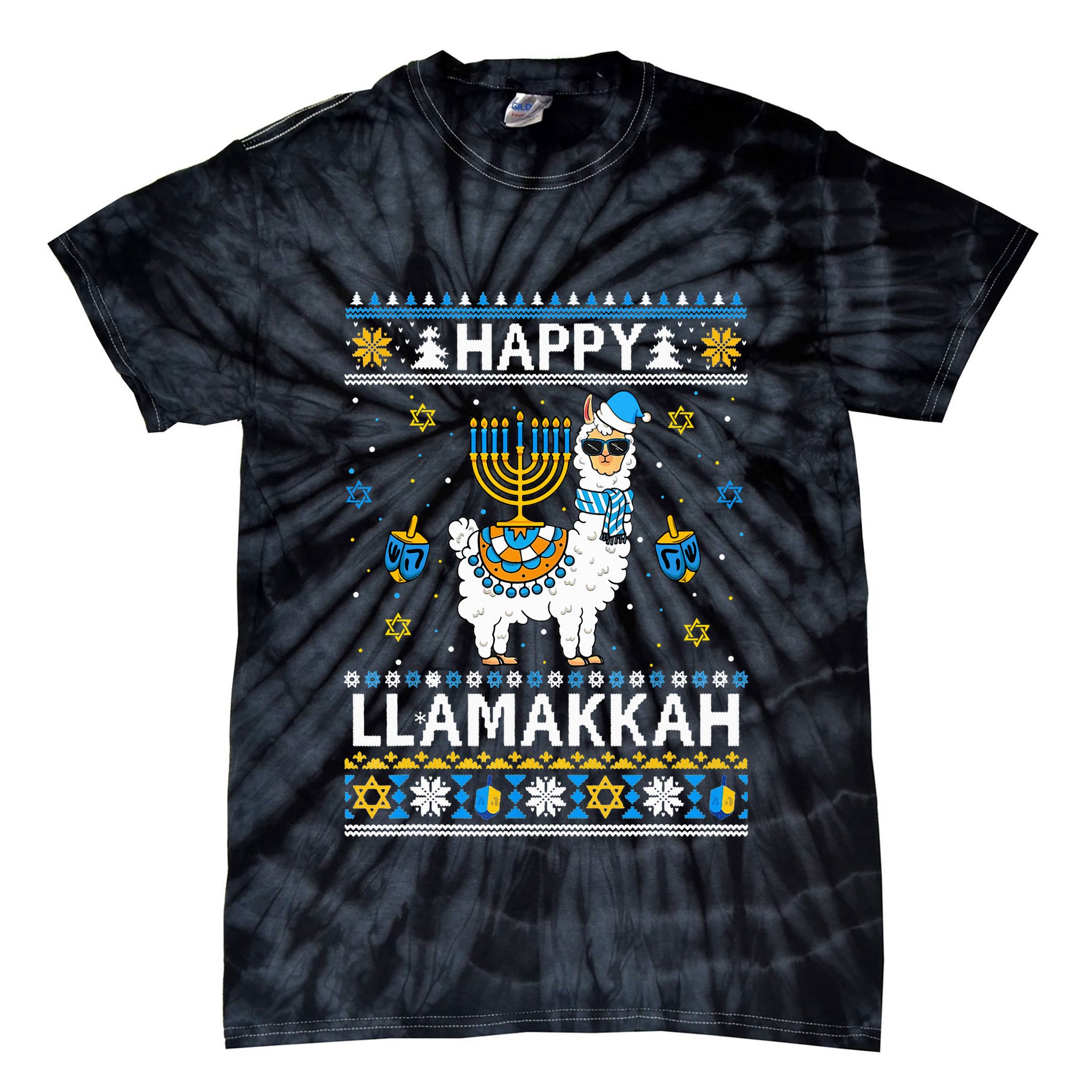 Happy Llamakkah Llama Alpaca Hanukkah Ugly Sweater Chanukah  Tie-Dye T-Shirt