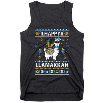 Happy Llamakkah Llama Alpaca Hanukkah Ugly Sweater Chanukah  Tank Top