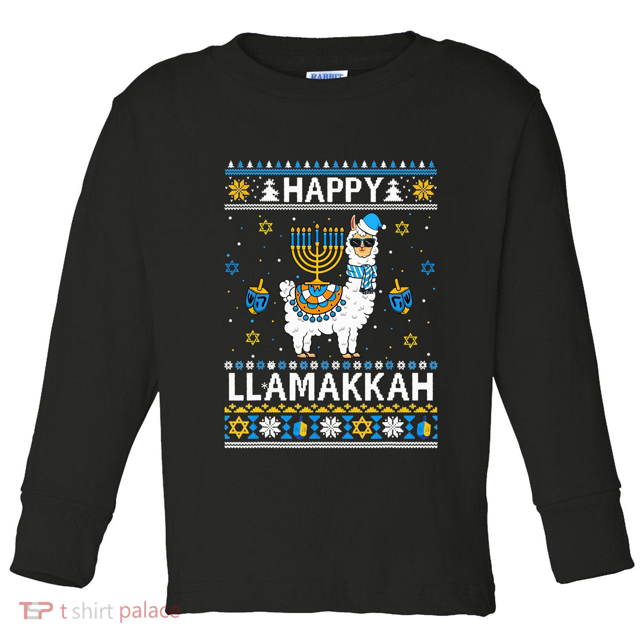 Happy Llamakkah Llama Alpaca Hanukkah Ugly Sweater Chanukah  Toddler Long Sleeve Shirt