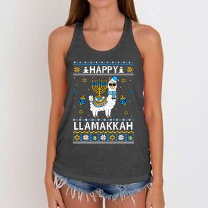 Happy Llamakkah Llama Alpaca Hanukkah Ugly Sweater Chanukah  Women's Knotted Racerback Tank