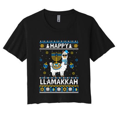 Happy Llamakkah Llama Alpaca Hanukkah Ugly Sweater Chanukah  Crop Top