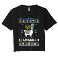 Happy Llamakkah Llama Alpaca Hanukkah Ugly Sweater Chanukah  Women's Crop Top Tee