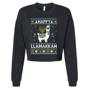 Happy Llamakkah Llama Alpaca Hanukkah Ugly Sweater Chanukah  Cropped Pullover Crew