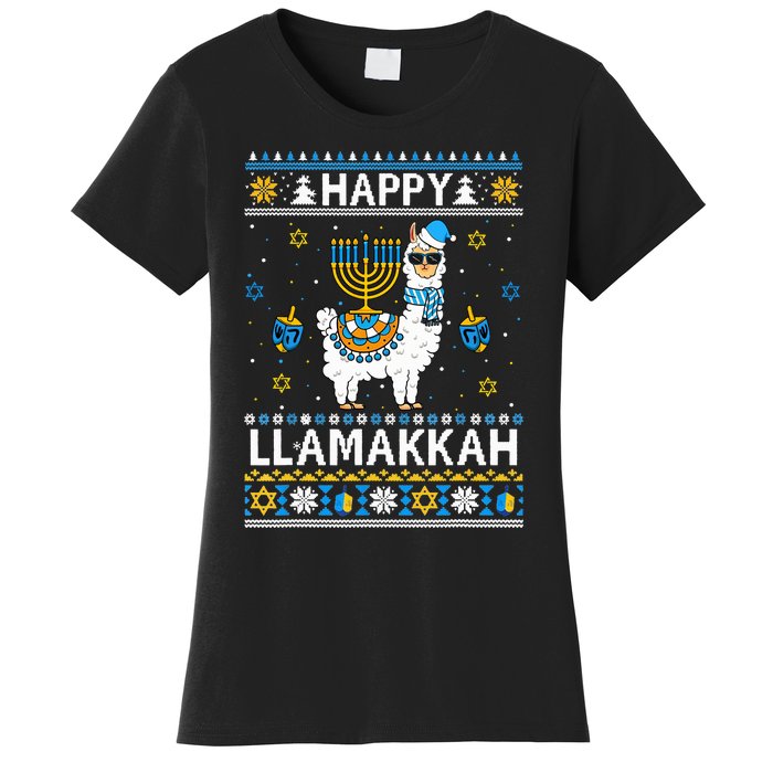 Happy Llamakkah Llama Alpaca Hanukkah Ugly Sweater Chanukah  Women's T-Shirt