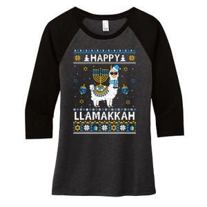 Happy Llamakkah Llama Alpaca Hanukkah Ugly Sweater Chanukah  Women's Tri-Blend 3/4-Sleeve Raglan Shirt