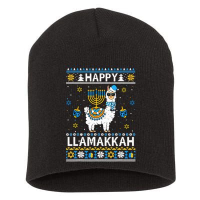 Happy Llamakkah Llama Alpaca Hanukkah Ugly Sweater Chanukah  Short Acrylic Beanie