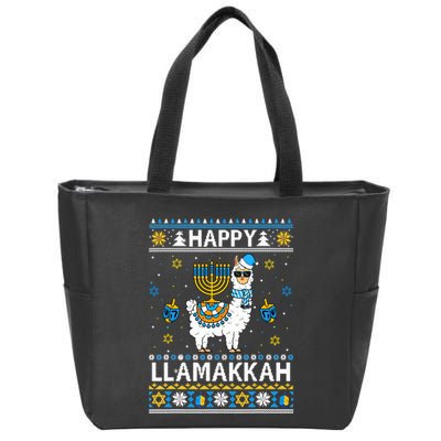 Happy Llamakkah Llama Alpaca Hanukkah Ugly Sweater Chanukah  Zip Tote Bag