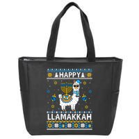 Happy Llamakkah Llama Alpaca Hanukkah Ugly Sweater Chanukah  Zip Tote Bag