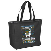 Happy Llamakkah Llama Alpaca Hanukkah Ugly Sweater Chanukah  Zip Tote Bag