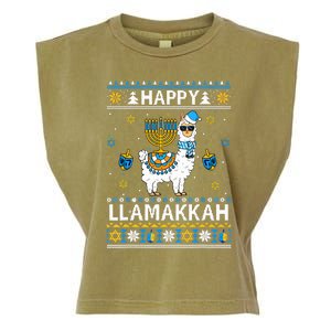 Happy Llamakkah Llama Alpaca Hanukkah Ugly Sweater Chanukah  Garment-Dyed Women's Muscle Tee