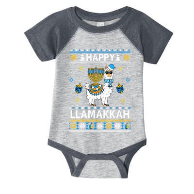 Happy Llamakkah Llama Alpaca Hanukkah Ugly Sweater Chanukah  Infant Baby Jersey Bodysuit