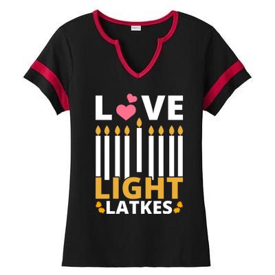 Hanukkah Love Light Latkes Gift Ladies Halftime Notch Neck Tee