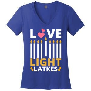 Hanukkah Love Light Latkes Gift Women's V-Neck T-Shirt