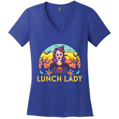 Halloween Lunch Lady Cafeteria Spooky Lunch Lady Halloween Women's V-Neck T-Shirt