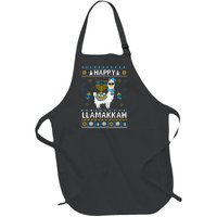 Happy Llamakkah Llama Alpaca Hanukkah Ugly Sweater Chanukah  Full-Length Apron With Pockets