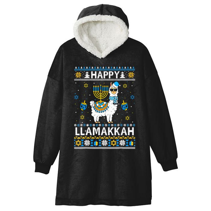 Happy Llamakkah Llama Alpaca Hanukkah Ugly Sweater Chanukah  Hooded Wearable Blanket