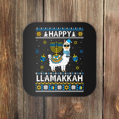 Happy Llamakkah Llama Alpaca Hanukkah Ugly Sweater Chanukah  Coaster