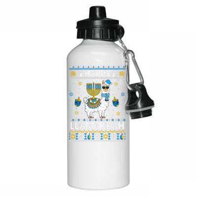 Happy Llamakkah Llama Alpaca Hanukkah Ugly Sweater Chanukah  Aluminum Water Bottle