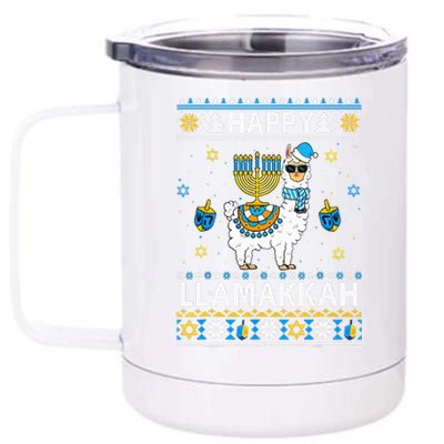 Happy Llamakkah Llama Alpaca Hanukkah Ugly Sweater Chanukah  12 oz Stainless Steel Tumbler Cup